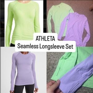 Athleta Women's Long Sleeve Top - Lime Green and Lavender